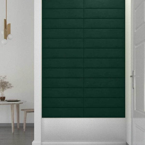 vidaXL Panouri de perete 12 buc. verde închis 60x15 cm catifea 1,08 m²