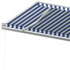 vidaXL Copertină retractabilă manual, cu st&acirc;lpi, albastru & alb, 5x3 m