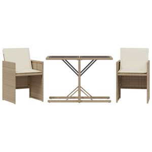 vidaXL Set bistro cu perne, 3 piese, bej, poliratan
