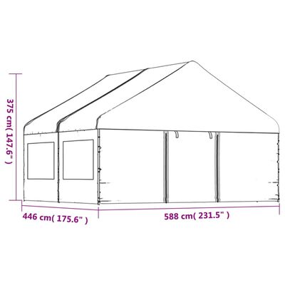 vidaXL Foișor cu acoperiș, alb, 4,46x5,88x3,75 m, polietilenă