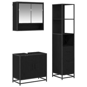 vidaXL Set de mobilier pentru baie 3 pcs Stejar Negru Lemn compozit