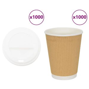 vidaXL Cești de cafea din h&acirc;rtie cu capace 1000 buc 12 oz 300 ml