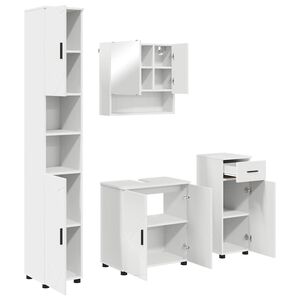 vidaXL Set de mobilier pentru baie 4 pcs Alb Lemn compozit & Metal