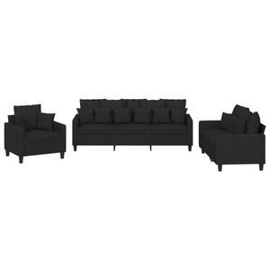 vidaXL Set de canapele cu perne, 3 piese, negru, textil
