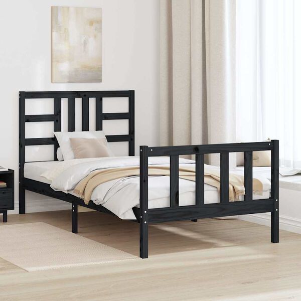 vidaXL Cadru de pat cu tăblie, negru, 100x200 cm, lemn masiv