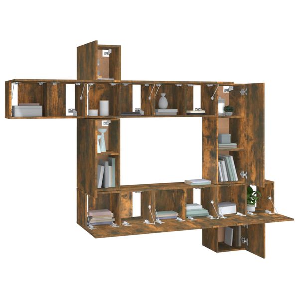 vidaXL Set dulapuri TV, 10 piese, stejar fumuriu, lemn prelucrat