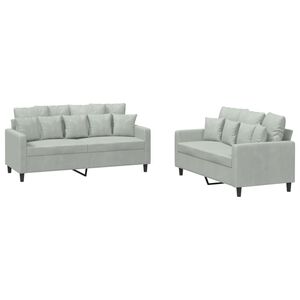 vidaXL Set de canapele cu perne, 2 piese, gri deschis, catifea