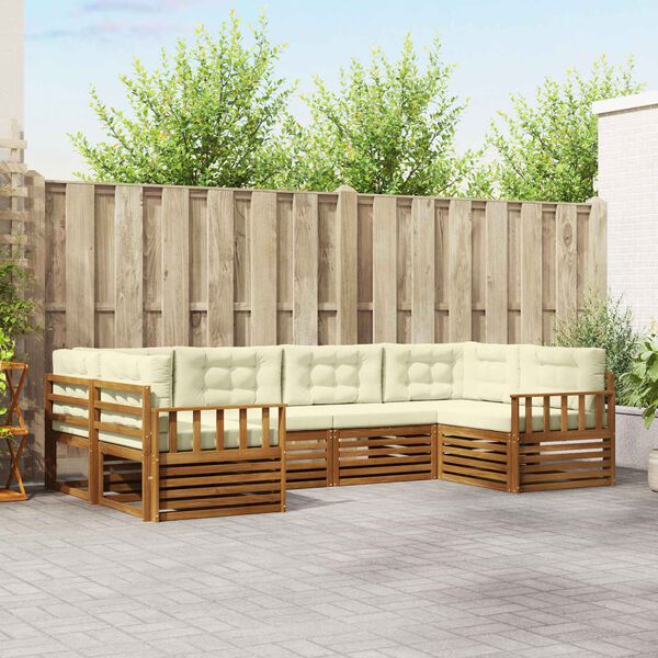 vidaXL Set de canapele de exterior cu pernă 6 pcs Natural și Crem