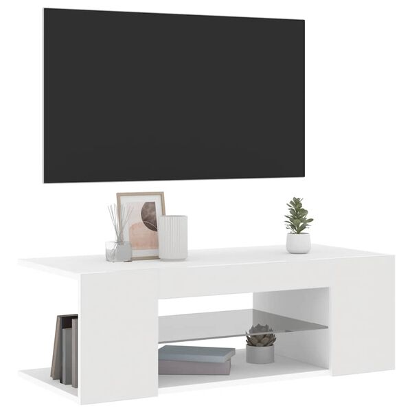 vidaXL Comodă TV cu lumini LED, alb, 90x39x30 cm