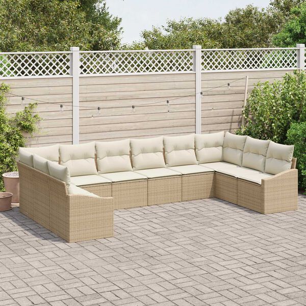 vidaXL Set de canapele pentru grădină 10 pcs Bej Rattan poli