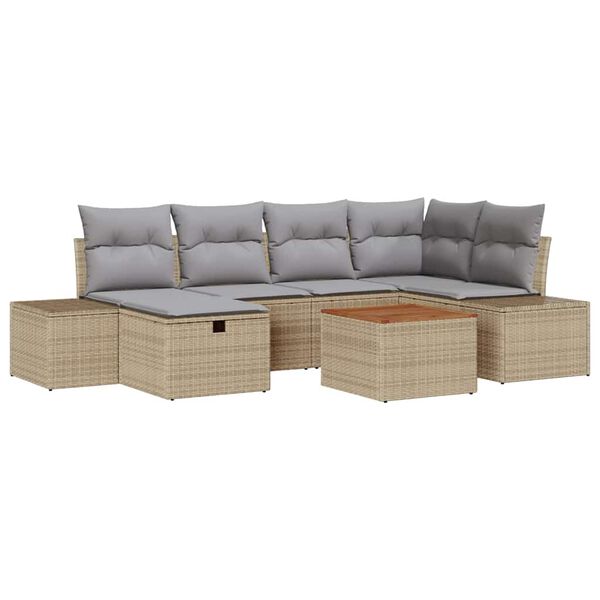 vidaXL Set de canapele pentru grădină cu pernă 7 pcs Bej Rattan poli