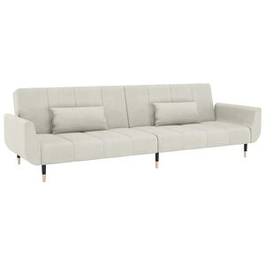 vidaXL Canapea extensibilă cu 2 locuri, 2 perne, crem, catifea