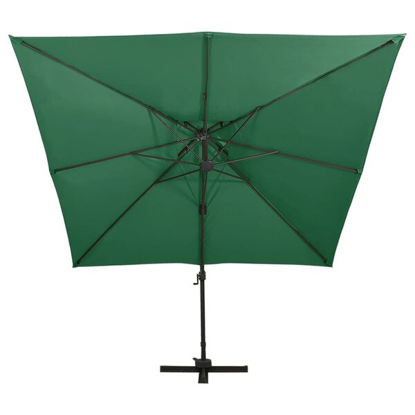 vidaXL Umbrelă &icirc;n consolă cu &icirc;nveliș dublu, verde, 300x300 cm
