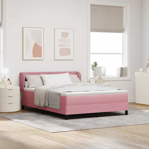 vidaXL Pat cu arcuri cu saltea cu headboard Roz 160 x 200 cm Catifea