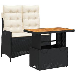 vidaXL Set mobilier de grădină cu perne, 2 piese, negru, poliratan