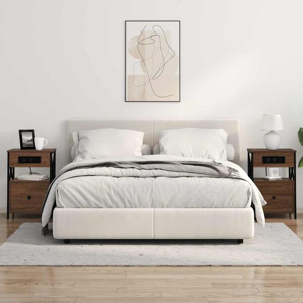 vidaXL Dulap de noapte cu sertar 2 pcs Stejar &icirc;nchis 40 x 31 x 60 cm