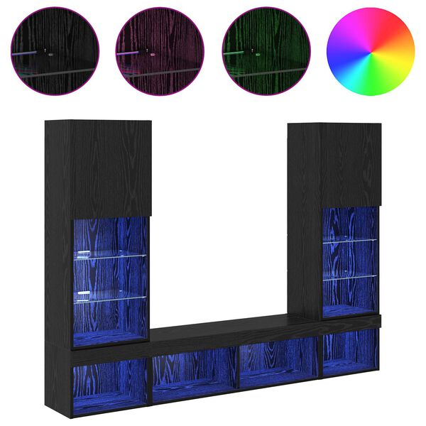 vidaXL Unități TV de perete cu LED 5 pcs Stejar Negru Lemn compozit