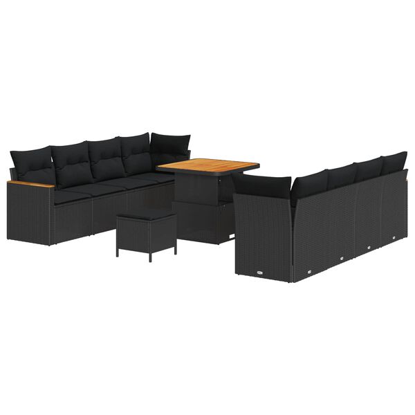 vidaXL Set de canapele pentru grădină cu pernă Negru Rattan poli