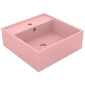 vidaXL Chiuvetă lux cu preaplin, roz mat, 41x41 cm, ceramică, pătrat