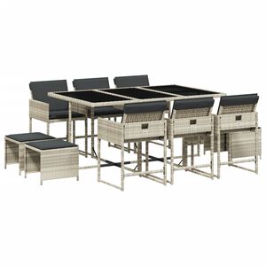 vidaXL Set mobilier de grădină cu perne 11 piese gri deschis poliratan