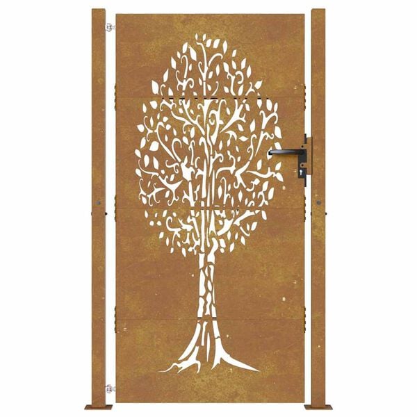 vidaXL Poartă de grădină 100x175 cm, oțel corten, design copac