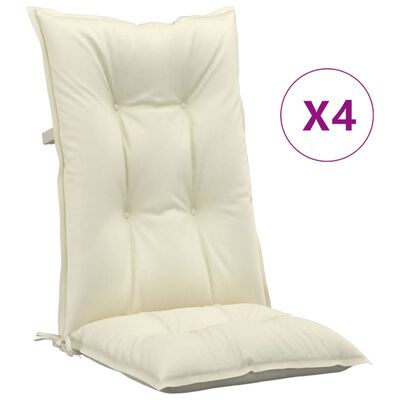vidaXL Perne scaun cu spătar înalt, 4 buc., crem, 120x50x7 cm, textil