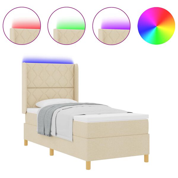 vidaXL Pat cu arcuri cu saltea cu headboard Crem 140 x 200 cm țesătură