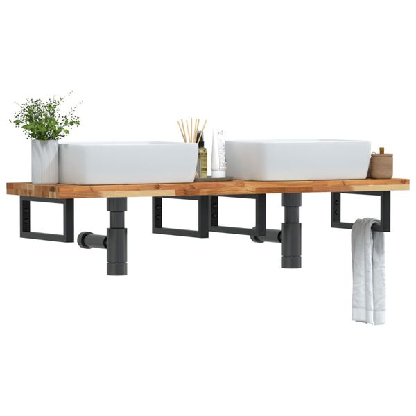 vidaXL Raft pentru lavoar montat pe perete, oțel și lemn masiv acacia