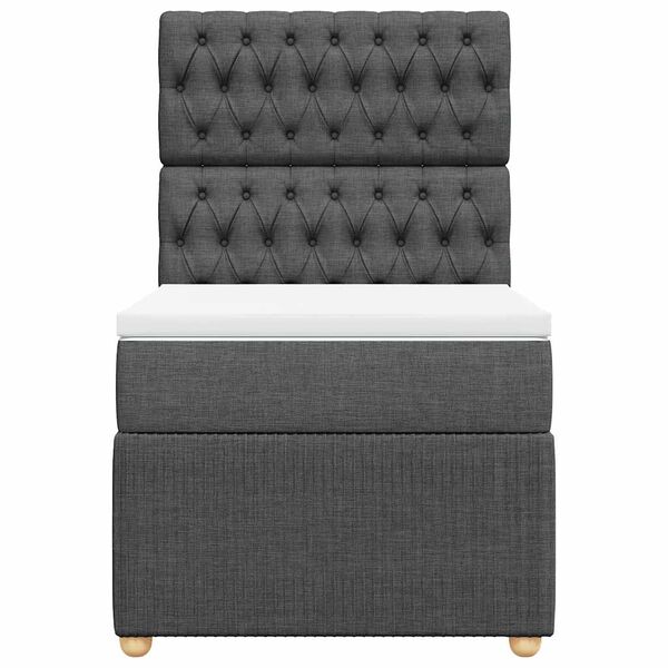 vidaXL Pat box spring cu saltea, gri &icirc;nchis, 90x200 cm, textil