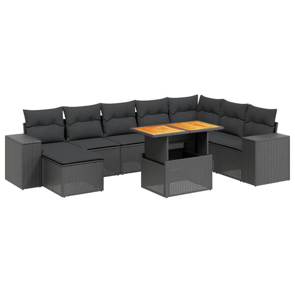 vidaXL Set mobilier de grădină cu perne, 9 piese, negru, poliratan