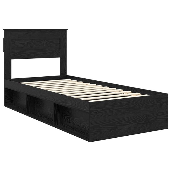 vidaXL Cadru de pat cu headboard Negru 90 x 200 cm Lemn de pin masiv