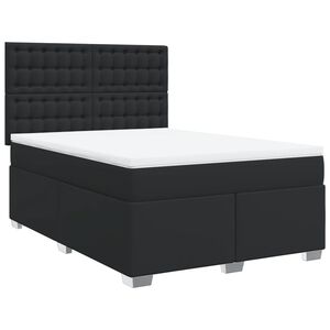 vidaXL Pat box spring cu saltea, negru, 140x200 cm, piele ecologică