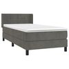 vidaXL Pat box spring cu saltea, gri &icirc;nchis, 90x190 cm, catifea