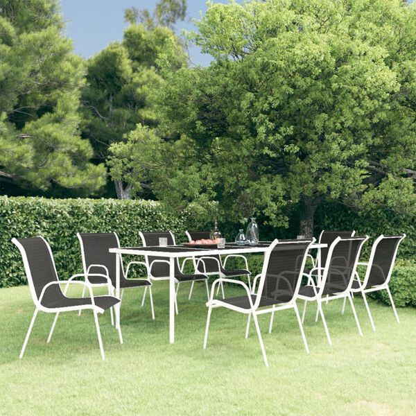 vidaXL Set mobilier de exterior, 9 piese, negru, oțel