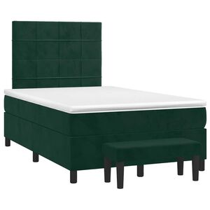 vidaXL Pat box spring cu saltea, verde &icirc;nchis, 120x190 cm, catifea