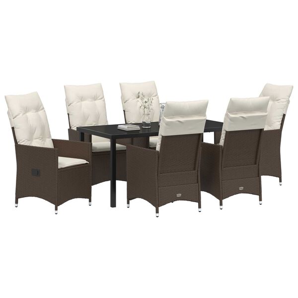 vidaXL Set de masă pentru grădină cu pernă 7 pcs Maro Rattan poli