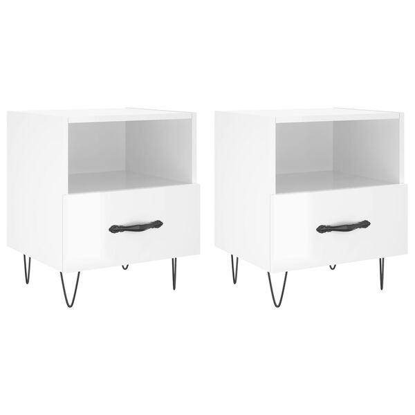vidaXL Noptiere, 2 buc., alb extralucios, 40x35x47,5 cm, lemn compozit
