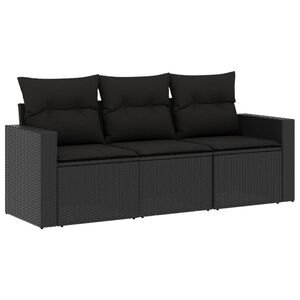 vidaXL Set mobilier de grădină cu perne, 3 piese, negru, poliratan