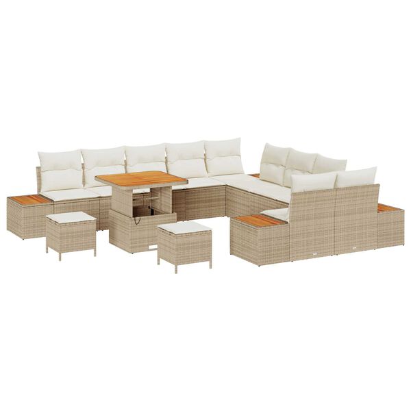 vidaXL Set de canapele pentru grădină cu pernă 13 pcs Bej Rattan poli