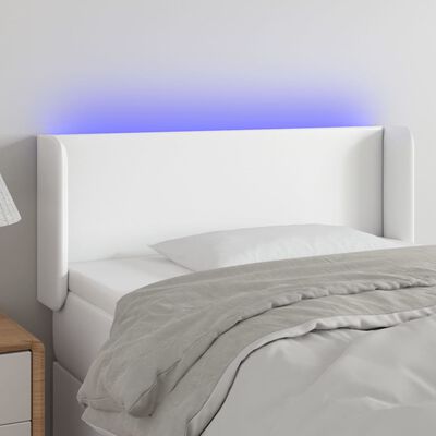 vidaXL Tăblie de pat cu LED, alb, 93x16x78/88 cm, piele ecologică