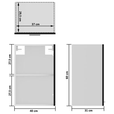 vidaXL Dulap de sticlă suspendat, negru, 40 x 31 x 60 cm, PAL