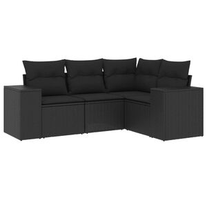 vidaXL Set mobilier de grădină cu perne, 4 piese, negru, poliratan
