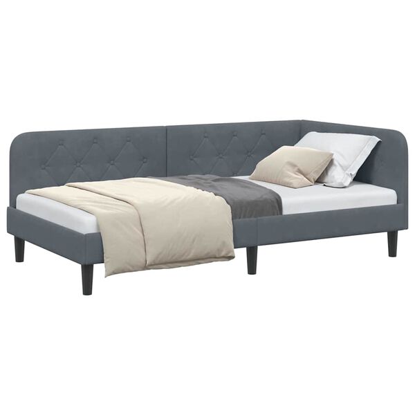 vidaXL Cadru de pat colțar cu headboard Gri &icirc;nchis 90 x 200 cm Catifea