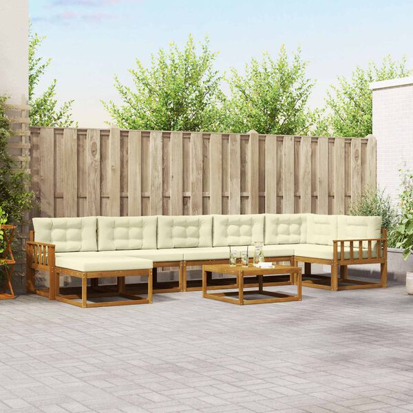 vidaXL Set de canapele de exterior cu pernă 8 pcs Natural și Crem