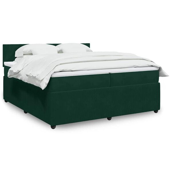 vidaXL Pat box spring cu saltea, verde &icirc;nchis, 200x200 cm, catifea