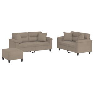 vidaXL Set de canapele cu perne, 3 piese, gri taupe, microfibră
