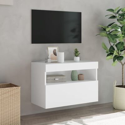 vidaXL Comodă TV de perete cu lumini LED, alb, 60x30x40 cm