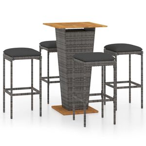 vidaXL Set mobilier bar de grădină cu perne, 5 piese, gri, poliratan