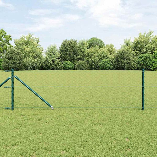 vidaXL St&acirc;lp de gard. Verde 10 x 0,6 m (plasă 50 mm) Oțel și PVC