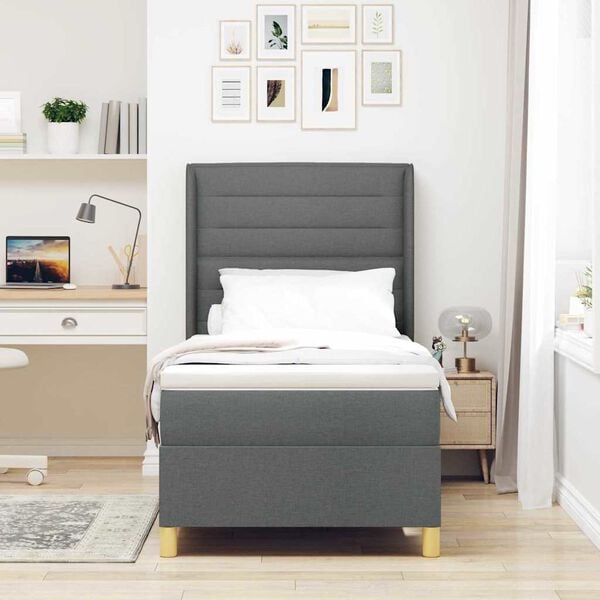 vidaXL Pat cu arcuri cu saltea cu headboard Gri 80 x 200 cm țesătură